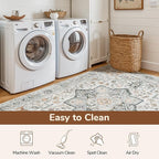 Lessymo 5x7 Area Rugs for Living Room, Washable Rug for Bedroom Kitchen Dining Room, Soft Vintage Carpet Non Slip, Large Boho Rug Low Pile for Entryway Dorm Nursery Kids Room Bedside, Grey/Brown