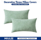 MIULEE Pack of 2 Couch Throw Pillow Covers 12x20 Inch Soft Greyish Green Chenille Lumbar Pillow Covers for Sofa Living Room Solid Dyed Cases