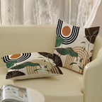 Boho Brown Pillow Covers 18x18 Set of 2 Green Gold Leaf Tropical Mid Century Throw Pillows Outdoor Bohemian Decorative Pillow Cases Modern Abstract Linen Cushion Case for Couch Sofa Decor
