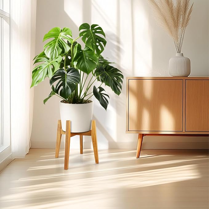 Indoor Plant Stand, Mid Century Modern Plant Holder, Pot Stand for Large Plants, Stable Wood Planter Stand for Indoor Outdoor, Fit 11 Inch Pots