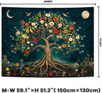 Amtoodopin Tree of Life Tapestry Mystic Boho Flowers Tapestry Vintage Aesthetic Tree Wall Tapestries Retro Nature Floral Plants Tapestries Wall Hanging for Bedroom