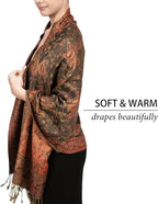 Achillea Reversible Paisley Pashmina Rave Scarf – Exotic Indian Shawls and Wraps for Evening Dresses, Festivals, All Seasons