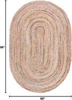 SAFAVIEH Area Rug 5x8 Oval - Cape Cod Collection - Beige & Multi, Handmade Jute & Cotton, Woven Braided Design (CAP202B)