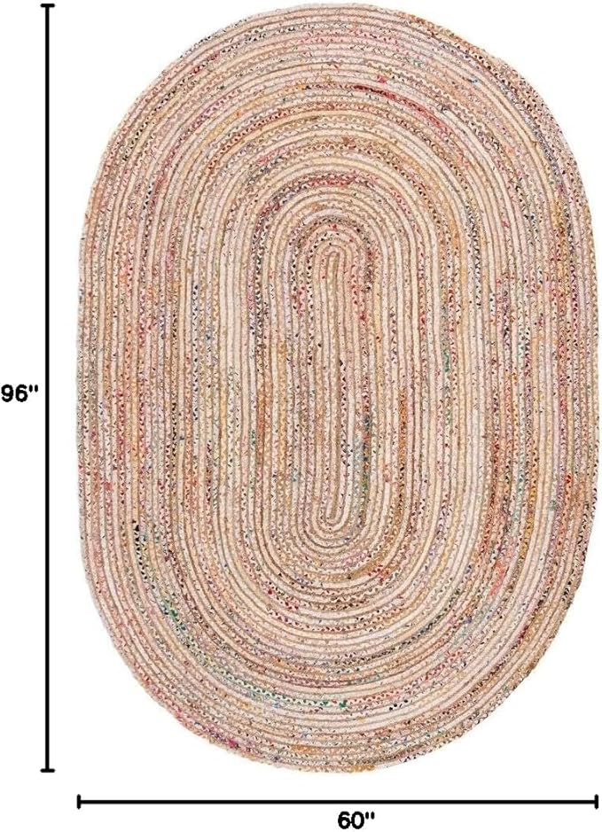 SAFAVIEH Area Rug 5x8 Oval - Cape Cod Collection - Beige & Multi, Handmade Jute & Cotton, Woven Braided Design (CAP202B)