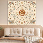 Boho Sun Floral Tapestry Wall Hanging Bedroom Aesthetic, Bohemian Vintage Moon Girl Room Decor Tapestries, Cute India Hippie Outdoor Wall Covering for Living Room Dorm (60"X79")