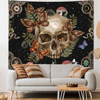 Avinyl Halloween Gothic Tapestry for Bedroom,Vintage Goth Skull Whichy Butterfly Floral Wall Tapestries, Skeleton Moth Mushrooms Poster Backdrop for Living Gaming Room Dorm Decor 60in X 79in