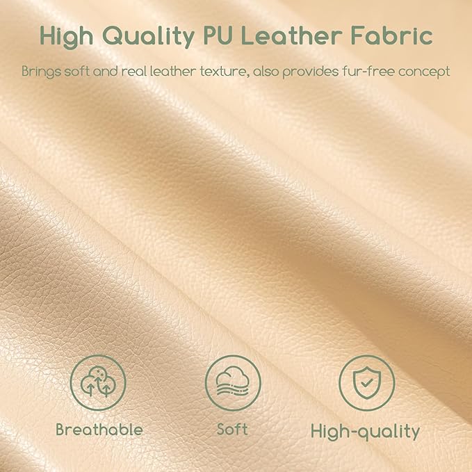 HIGOGOGO Round Stuffed Pouf Ottoman, Pu Leather Poufs with Foam Chunk Filling, Furry and Fluffy Pouf Foot Stool Storage Ottoman, 20 X 15 Floor Poufs Foot Rest for Living Room, Beige