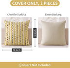ANRODUO Boho Chenille Textured Tufted Pillow Covers 18x18 Inch Set of 2 Woven Decorative Throw Pillow Covers with Raised Stripes Accent Neutral Pillowcase for Couch Sofa Bed Living Room, Yellow Cream