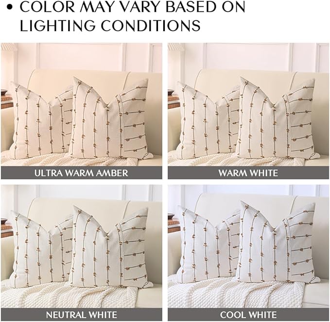 AELS 18x18 Decorative Boho Linen Throw Pillow Covers, Modern Farmhouse Textured Pillow Case, Set of 2, Tufted Stitch Stripe Cushion Cover for Bed Sofa Couch Living Room (Cover ONLY), Brown