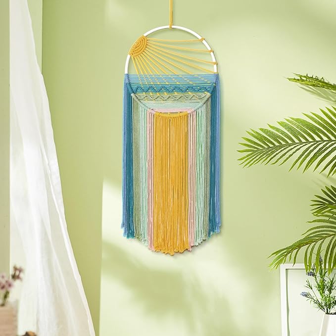 MEIVINES Macrame Wall Hanging 11.8x27.6 Inches Boho Decor Sun Wall Art Dream Catchers Woven Hanging Tapestry Tassels Handmade Colorful Tapestry for Bedroom Living Room Nursery Apartment