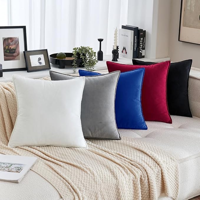 MIULEE Royal Blue Velvet Throw Pillow Covers 20x20 Soft Decorative Solid Square Cushion Cases Pack of 2 Modern Luxury Home Decor for Couch, Sofa, Bedroom