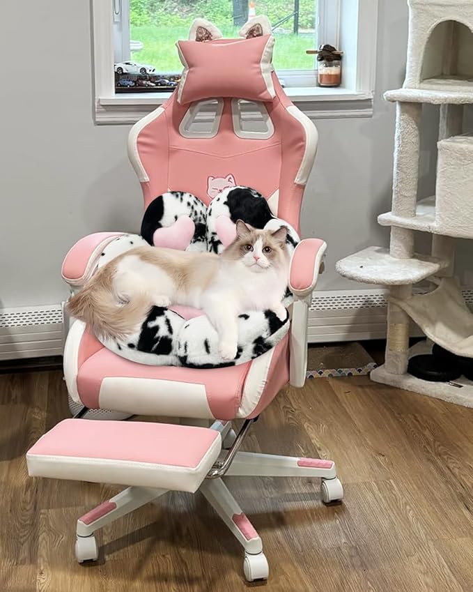 MOONBEEKI Cat Paw Cushion Chair Comfy Kawaii Plush Seat Cushions Shape Lazy Pillow for Gamer Chair 28"x 24" Cozy Floor Cute Seat Kawaii for Girl Gift, Dining Room Bedroom Decorate (Milk Cow)