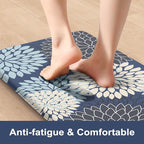 KIMODE Anti Fatigue Kitchen Mats for Floor, Boho Dahlia Floral Kitchen Rugs 24" x 59", Cushioned Mats for Kitchen Floor, Non Slip Kitchen Floor Mats, Sink, Laundry, Office,Blue Multi
