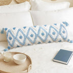 Decorative Lumbar Pillow Cover 14x36 Inch Coastal Blue and White Tufted Boho Throw Pillowcase Long Rectangle Accent Pillow Cover with Tassels for Couch Sofa Bed Farmhouse Body Cushion