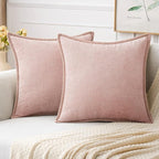 MIULEE Pack of 2 Couch Throw Pillow Covers 16x16 Inch Pink Farmhouse Valentine Decorative Pillow Covers with Stitched Edge Soft Chenille Solid Dyed Spring Pillow Covers for Sofa Bed Living Room