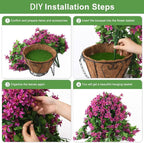 INQCMY Artificial Hanging Flowers in Basket for Spring Summer Outdoor Porch Decoration,UV Resistant Fake Silk Violet in Planter Realistic for Outside Home Patio Balcony Garden Yard Decor