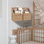 Wicker Hanging Storage Basket (10,5"Lx6,5"Wx13"H), Set of 2 Wall Baskets, Water Hyacinth Baskets, Wall Decor Hyacinth Basket Hanging for Organizing Files, Mails, Books (Seagrass)