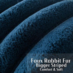 FUTEI Navy Blue Decorative Throw Pillow Covers 12x20 Inch Set of 2, Square Soft Faux Rabbit Fur Thick Striped Lumbar Pillow Case,Spring Home Decor for Couch Bed Living Room