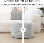 Round Pouf Ottoman Stuffed Floor Foot Stool Floor Pouf Chair for Living Room Bedroom One Piece High Resiliency Foam Ottoman Foot Rest for Couch 20 Diameter x12 Inch Height Gray White Pouf with Filler