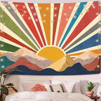 Aipon Vintage Sun Tapestry for Classroom Rainbow Boho 70s Sunshine Sunset Tapestries Wall Hanging Aesthetic Retro Tapestrys for Living Room Dorm (Yellow, 48'' × 36'')