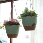 8 inch Hanging Planters, 2 Pack Self Watering Hanging Pots with 20oZ Deep Reservoir for Indoor Outdoor Plants Flowers, Green with Brown
