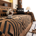 ROOMLIFE Brown Couch Cover 3 Cushion Sofa, Washable Non Slip Furniture Sofa Protector Cover, Soft Chenille Sofa Slipcovers Sectional L Shape Dogs Couch Cover Throw Blanket with Tassels 71''X118''