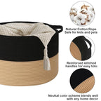 65L Large Blanket Basket,19.7" L x 19.7" W x 13" H Rope Woven Baskets with Handles, Toys Storage Bins,Laundry Basket Perfect for Living Room, Nursery,Bedroom,Home Organization,Black&Camel