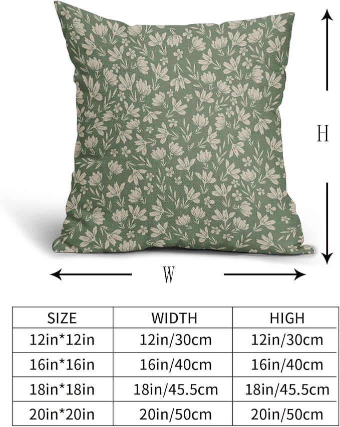 Spring Sage Green Pillow Covers 20x20 Set of 2 Vintage Floral Rustic Old Style Cute Flower Print Decorative Outdoor Pillowcases Seasonal Farmhouse Throw Cushion Case Decor for Couch Sofa Bed