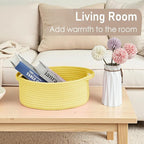 Woven Basket,Small Rope Storage Bin with Handles & Ribbon Bag, Organizer for Shelves Closets,Gift Basket Empty for Birthday,Books,Dog Toys, Yellow/3 Pack