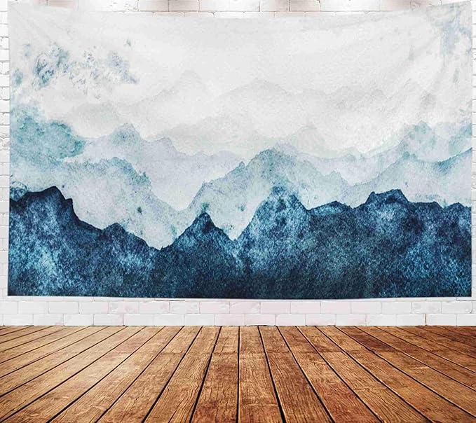 EMMTEEY Mountain Tapestry Wall Hanging Blue Silhouette Fading in Distance Watercolor Large Tapestries 80X60 Inches Tapestry for Living Room Bedroom Home Inhouse