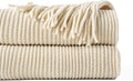 BATTILO HOME Beige Throw Blanket for Couch, Soft Chenille Knit Throws with Tassels for Home Decor, White Cream Throws for Bed Couch Cover, 60"x80"