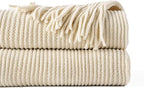 BATTILO HOME Beige Throw Blanket for Couch, Soft Chenille Knit Throws with Tassels for Home Decor, White Cream Throws for Bed Couch Cover, 60"x80"