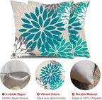DFXSZ Dark Blue Green Outdoor Pillow Covers 20X20 Inch Set of 2 Spring Teal Flower Pillow Case Outdoor Waterproof Decor for Patio Funiture Garden Polyester pillowcovers 002D20