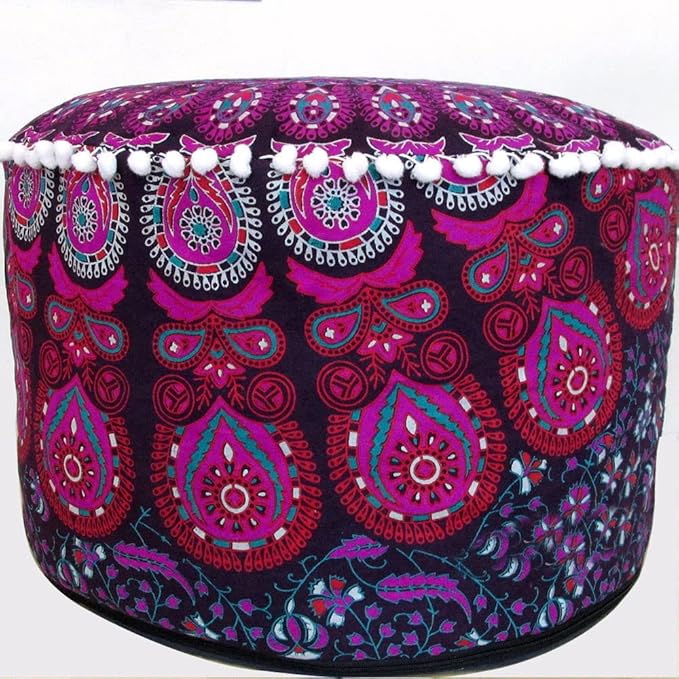Indian Mandala Large Meditation Floor Pillow Cushion Cover Pouf Cover Ottoman Chair Cover Collage Dorm Decor Footstool Bohemian Round Kids Bean Bag Case