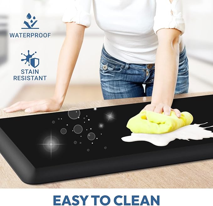4/5 Inch Thick Kitchen Mat - Cushioned Anti Fatigue Mats for Kitchen Floor - Easy to Clean, Waterproof, Non-Slip Kitchen Rug for Sink, Office, Kitchen (17''x60'' Black)