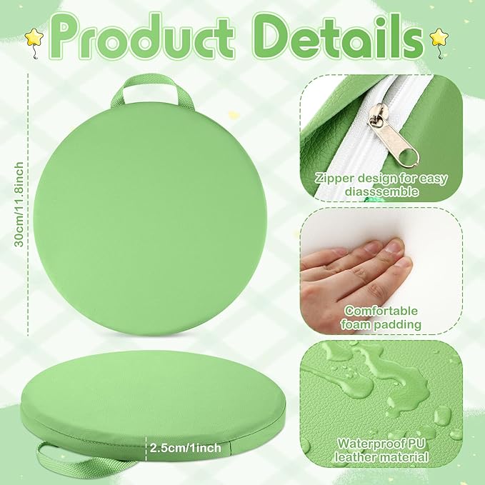 Suzile 12 Pcs 12'' Floor Cushions for Classroom Flexible Floor Seating with Handles Classroom Carpet Cushions for Kids Toddlers Daycare Preschool Furniture(Green,Round)