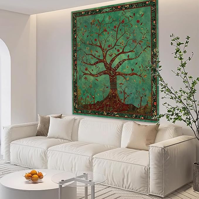 Apdidl Green Tree of Life Tapestry for Bedroom, Nature Tree Wall Hanging Aesthetic, Bohemian Hippie Tapestries Wall Art, Tree Decor Blanket Backdrop for Living Room (36"X48")