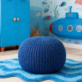 Round Pouf Ottoman, 18" Bordeaux Knitted Cotton Woven Round Pouf, Handmade Woven Bean Bag for Living Room, Floor Bag for Bedrooms, Home, Offices, Sofa Footrest (Navy)