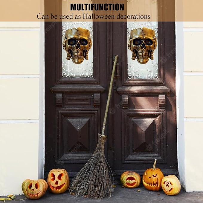 Skull Fence Planter for Outdoor Plants, Spooky Skull Wall Planters for Indoor Outdoor Décor, Unique Modern Gothic Hanging Face Plant Pot Gold Head Vase with Drainage