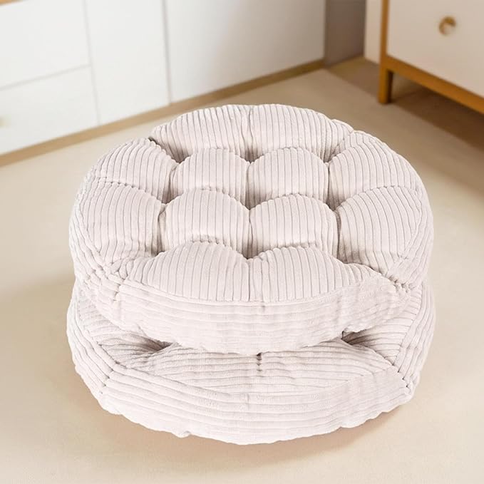 Large Floor Pillow for Adults, 22x22" Memory Foam Floor Cushion with Corduroy Cover, Round Floor Sitting Cushions for Meditation, Lounge,Seating for Yoga, Tatami Living Room (2, Round-Beige)