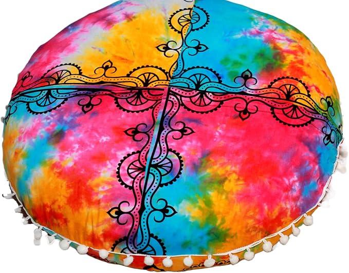 CRAFT KALA 22" Mandala Meditation Floor Pillows Cover Pouf Cover Round Seating Bohemian Mandala Cotton Floor Cushion Cover Outdoor Fireplace Seating Living Room Yoga Room Home Décor (Multi Yin Yang)