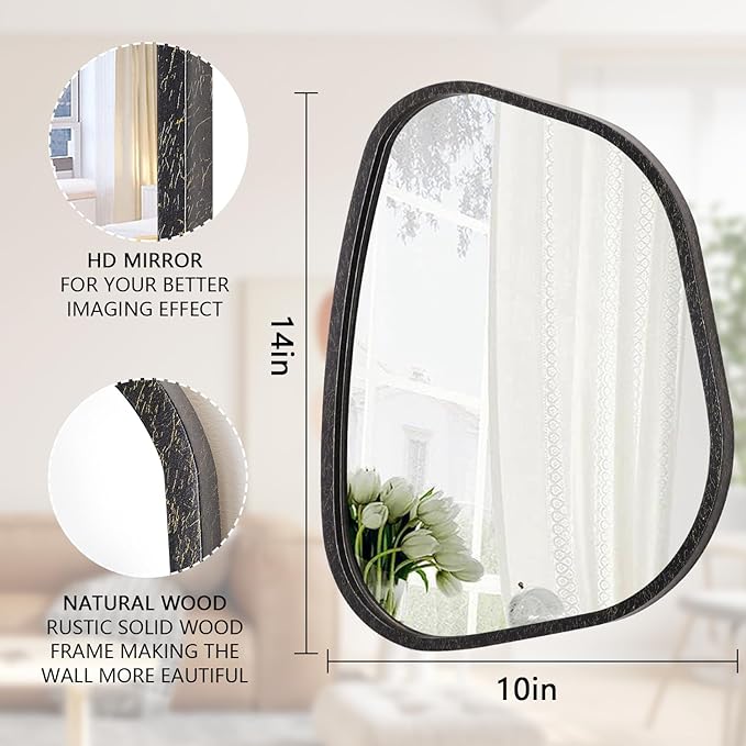 Irregular Asymmetrical Mirror Wall Mounted, Unique Vanity Mirror, Shaped Dressing Mirror Decorative for Living Room, Bathroom, Bedroom, Entryway Wall Decor 14"x10"