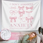 LIANGW Coquette Mental Health Pink Bow Tapestry Wall Hanging, Coquette Preppy Room Decor, Pink Girly Aesthetic Wall Blanket Decor for Girls Room Dorm Apartment, 50x60 Inch
