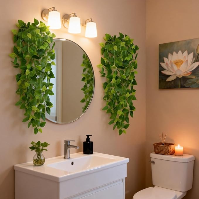 CEWOR 2pcs Fake Hanging Plants for Room Decor, 3.6ft Artificial Ivy Pothos Vine for Wall Living Room Patio Indoor Outdoor Home Shelf Office Decor (No Baskets)