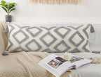 PANOD Decorative Long Lumbar Pillow Cover 14x40 Boho,Super Soft Chenille Extra Long Lumbar Pillow Case Cover with Tassel for Bed Sofa Couch Farmhouse Livingroom,Grey,Modern Skinny