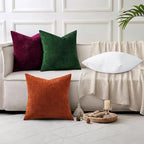 decorUhome Chenille Moss Green Spring Throw Pillow Covers 20x20 Inch Set of 2, Decorative Soft Couch Pillow Covers Solid Dyed Accent Farmhouse Neutral Square Pillow Cases for Sofa