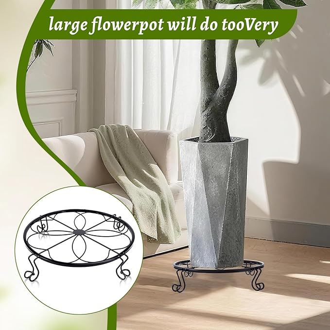 1/2/4 Pack 10/12 Inch Heavy Duty Iron Plant Stands - Rustproof Metal Flower Pot Holder for Indoor Outdoor Use, Round Wrought Iron Planter Stand for Corner Gardening, Patio, Balcony Decor- Black (12IN1PCS)