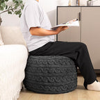 Round Plush Ottoman Pouf Stuffed– Fluffy Ottoman Foot Rest with Modern Foam Filler 20" x 14" Cozy Floor Pouf for Living Room & Bedroom (Gray)