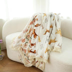 insular Cotton Muslin Baby Blanket with Tassel, Boho Bohemian Muslin Swaddle Blanket Baby Receiving Blanket with Fringe, Nursery Decor Throw or Nursing Blankets, 47" x40”, Party Dogs