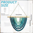 Boho Chic Wooden Bead Garland Wall Hanging Tapestry, Handcrafted Home Décor Inspired by Nature, Suitable for Living Room, Bedroom, Entryway, Nursery, Apartment & Dorm (Coastal Breeze Ombre, 12 inches)